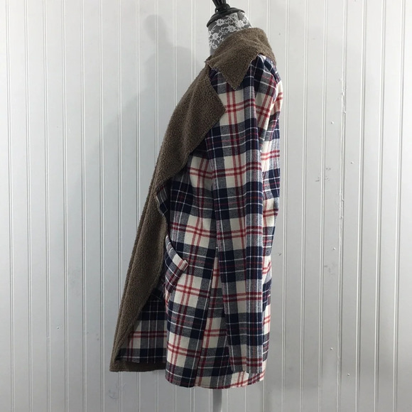 Hem & Thread‎ Blue Plaid Flannel Jacket Womens Medium Drape Front - Picture 4 of 10